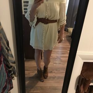 Cream Off Shoulder Tassel Dress